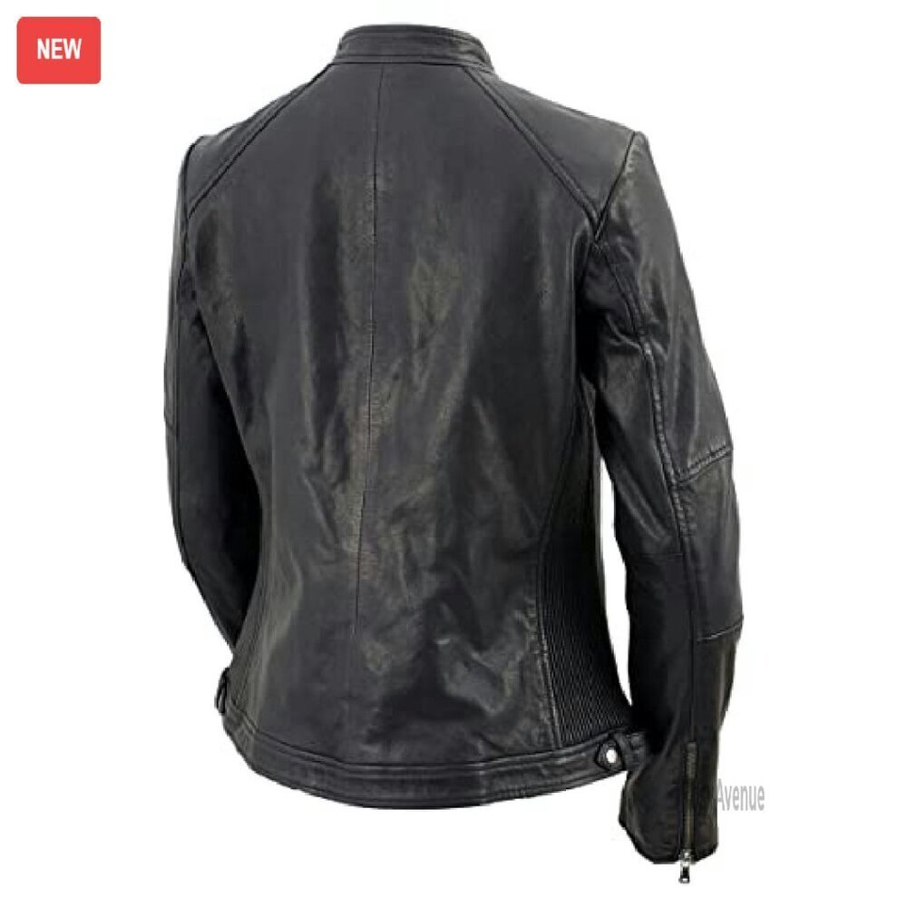 Premium Leather Moto Jacket, Zipper Front, Adjustable Fit, Riding Gear - Picture 6 of 8